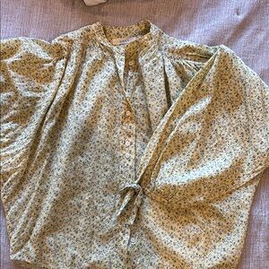 XS Doen Floral Yellow Women's Balloon Sleeved Blouse